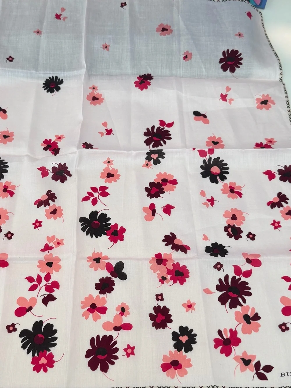 Burberry Pink Floral Cotton Handkerchief 22x22